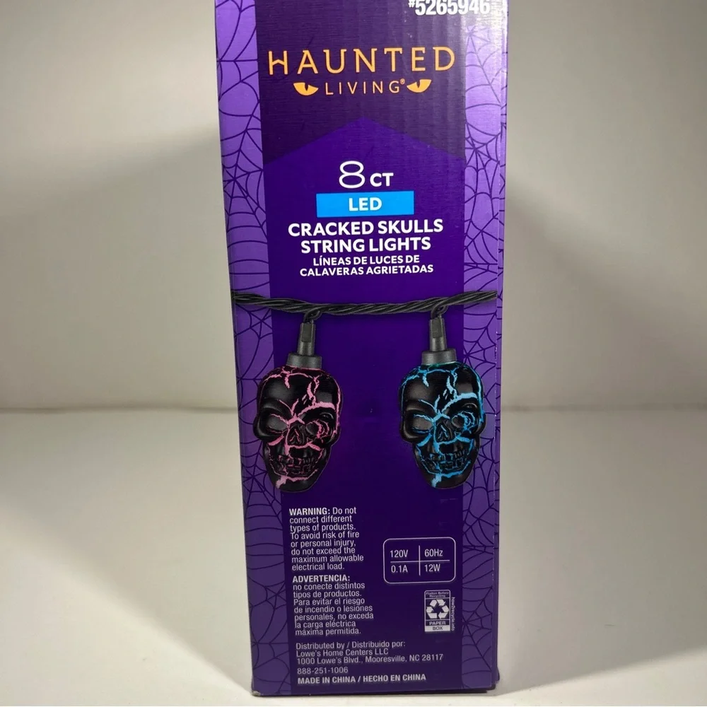 Halloween Gemmy Haunted Living 8 ct Cracked Skull String Lights Multicolored